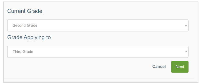 Screenshot of Schoolmint app showing the Current Grade and Grade applying to fields