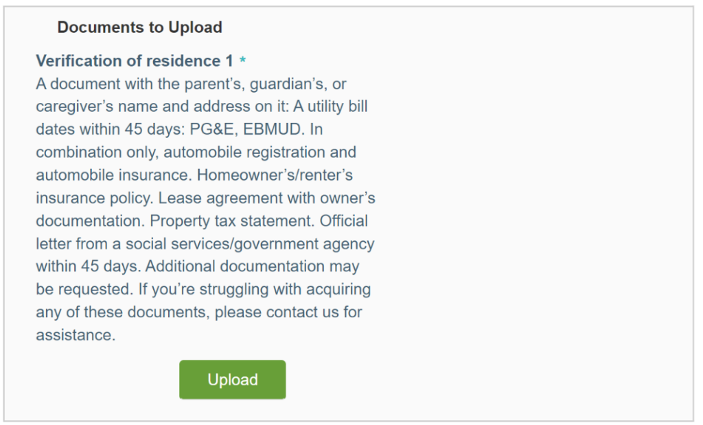 Screenshot of verify address upload field