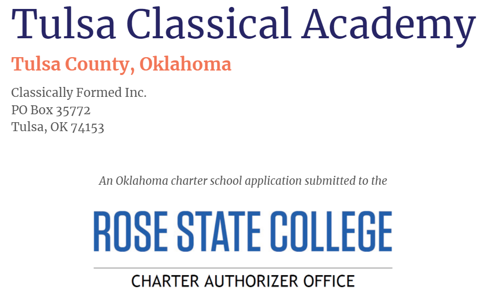 an oklahoma charter school application submitted to rose state college